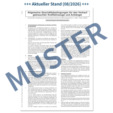 Geschäftsbedingungen für Gebrauchtwagenverkauf, neueste AGB: Stand 08/2026