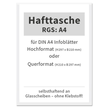 Hafttasche RGS: A4 selbsthaftend an Glasscheiben, bis 120° hitzebeständig 