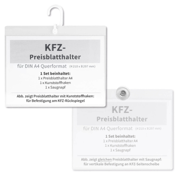 Preisblatthalter A4 Car-Flex A4 Querformat: Halter mit 1x Haken + 1x Saugnapf 
