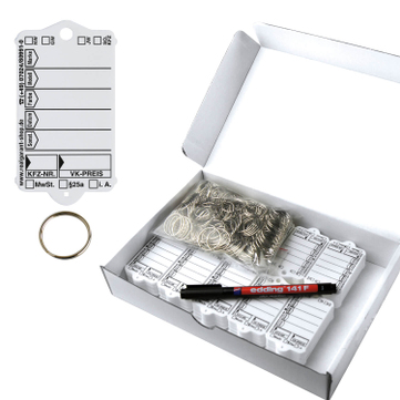 Schlüsselanhänger Autotag 1: 200 Anhänger + Ringe, 1 Stift  Weiss