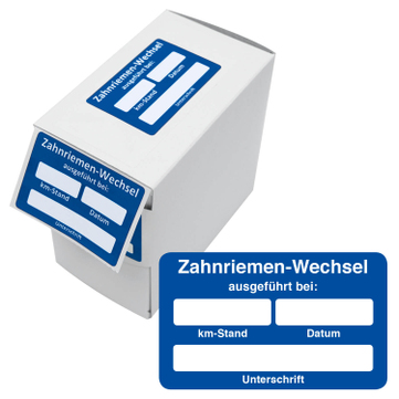 Kundendienst-Etikett Zahnriemenwechsel ausgeführt bei in Spenderbox 
