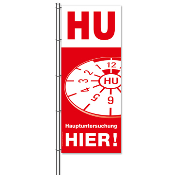 Fahne: HU hier Hauptuntersuchung / HU hier  H 375 x B 150cm