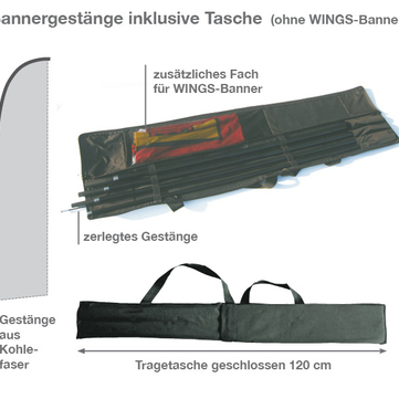 Bannergestänge für Wings-Banner XL: teleskopisch, mit Tragetasche Bannergestänge