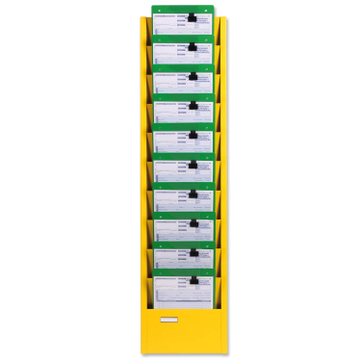 Plantafel Junior: für DIN A4 Auftragstaschen, 10 Reihen aus Stahlblech Gelb