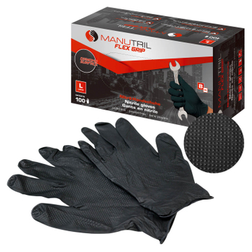Nitril-Handschuhe L: Manutril Flex Grip: Größe L (8-9), extra reißfest, Top Grip 