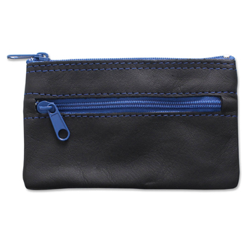 Schlüsseltasche Colo 2 Fächer, mit blauen Reißverschlüssen  Schwarz/Blau