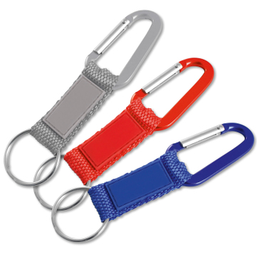 Schlüsselanhänger mit Karabinerhaken, Nylonband mit Kunstleder-Pad Blau