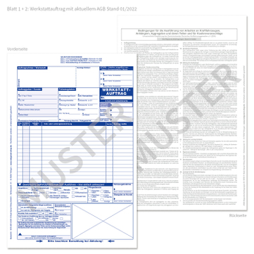 Werkstattauftrag A4 mit Arbeitskarte: 3-fach durchschreibend Blatt 1+2 mit AGB 