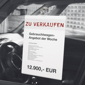 Preisblatthalter A4 Car-Flex A4 Hochformat: Halter mit 1x Haken + 1x Saugnapf 