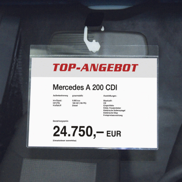 Preisblatthalter A4 Car-Flex A4 Querformat: Halter mit 1x Haken + 1x Saugnapf 