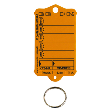 Schlüsselanhänger Autotag 1: 200 Anhänger + Ringe, 1 Stift  Orange