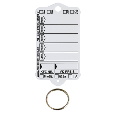Schlüsselanhänger Autotag 1: 200 Anhänger + Ringe, 1 Stift  Weiss