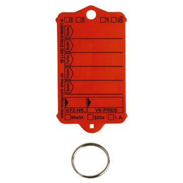 Schlüsselanhänger Autotag 1: 200 Anhänger + Ringe, 1 Stift  Rot