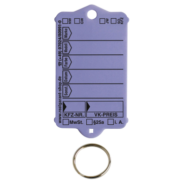 Schlüsselanhänger Autotag 1: 200 Anhänger + Ringe, 1 Stift  Lila
