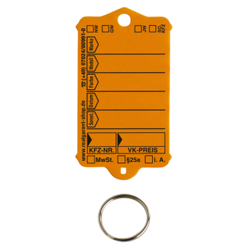 Schlüsselanhänger Autotag 1: 100 Anhänger mit Stahlringen  Orange