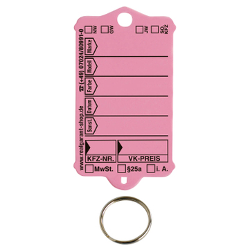 Schlüsselanhänger Autotag 1: 100 Anhänger mit Stahlringen  Rosa