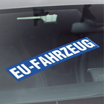 EU-Fahrzeug Werbetext-Folie selbstklebend, von außen auf Glas klebend EU-Fahrzeug