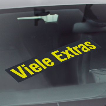 Viele Extras Werbetext-Folie selbstklebend, von außen auf Glas klebend viele Extras