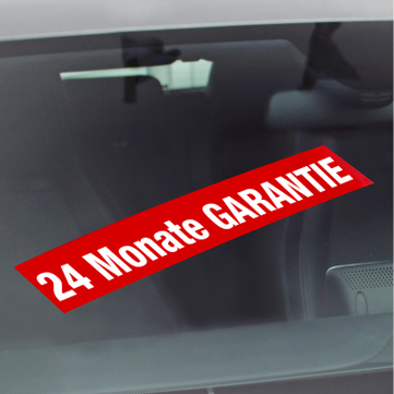 24 Monate Garantie Werbetext-Folie selbstklebend, von außen auf Glas klebend 24 Mon.Garantie