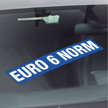 Euro 6 Norm Werbetext-Folie selbstklebend, von außen auf Glas klebend EURO 6 Norm
