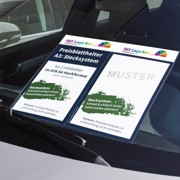 Preisblatthalter Car-Fix-2 für 2x DIN A4/A3 quer mit Firmeneindruck