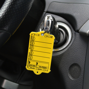 Schlüsselanhänger Autotag 1: 9 Farben, mit Ringe + 1 Stift VPE = 180 Stück 