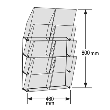 Prospekthalter Concept 8: zur Wandmontage, 8 Fächer, für DIN A4 Prospekte 