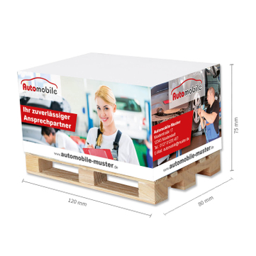 Zettelblock mit Mini-Holzpalette, 4-seitig bedruckt inkl. Digitaldruck 