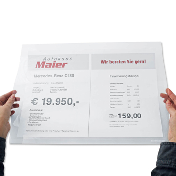 Hafttasche A3 RGS: für 2x DIN A4 nebeneinander oder 1x A3: haftet auf Glas 