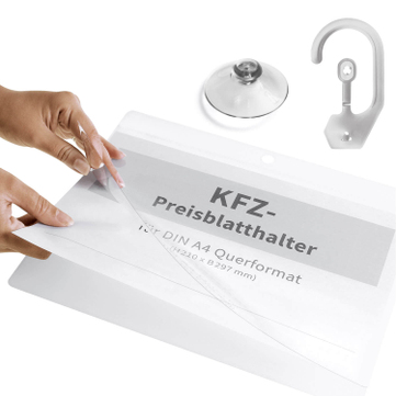 Preisblatthalter A4 Car-Flex A4 Querformat: Halter mit 1x Haken + 1x Saugnapf 