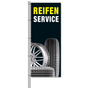 Fahne Reifenservice Motiv mit Fotos von Reifen und Felgen  H 375 x B 150cm