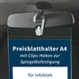 Preisblatthalter A4 mit Clips-Haken zur Spiegelbefestigung, aus Acrylglas 